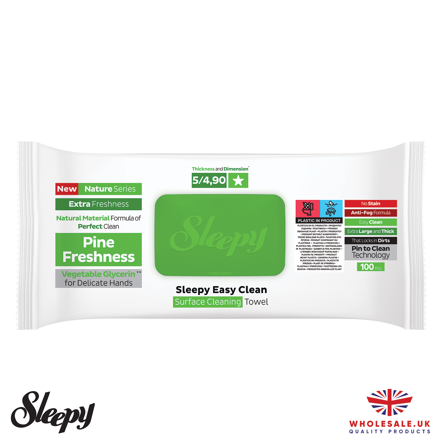 Multi surface cleaning wipes in Pine fragrance, pack of 6 — wholesale bulk for UK businesses