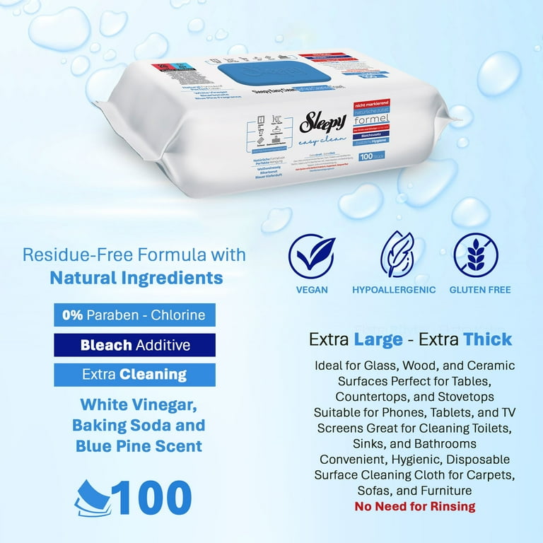 SLEEPY Easy Clean Bleach Scented Multi Surface Cleaning Wipes 6 x 100pcs