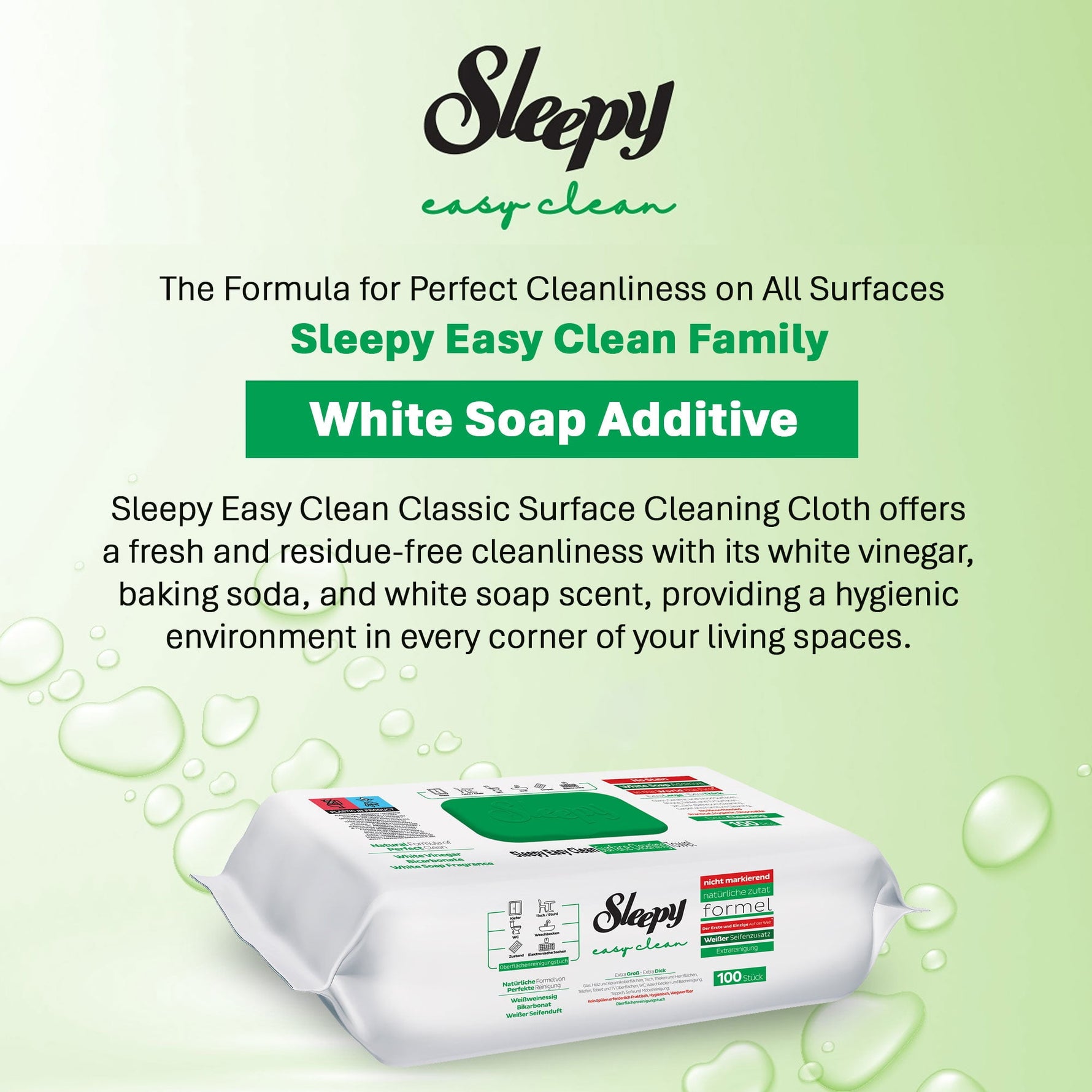 SLEEPY Easy Clean White Soap Scented Multi Surface Cleaning Wipes – 6 Packs x 100 Wipes
