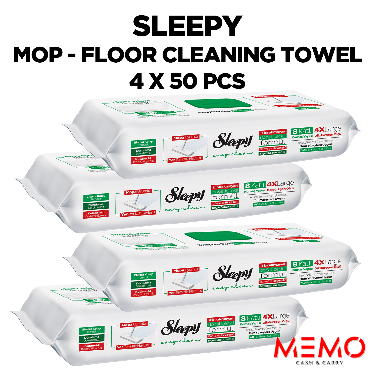 Sleepy Mop Floor Cleaning Towel White Soap 50pcs x 4 Packs – white soap–scented floor cleaning mop wipes product image
