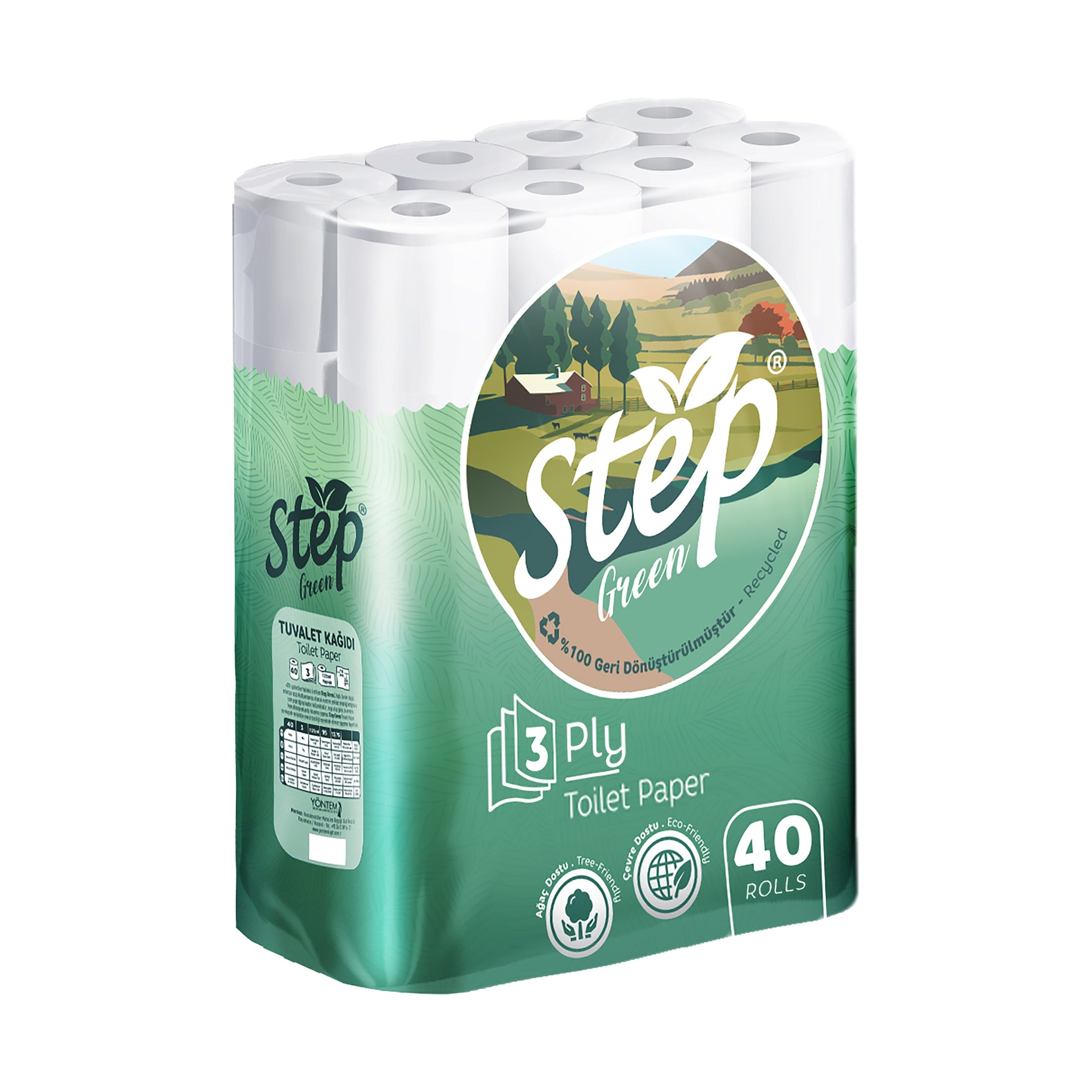 Step 100% Recycled 3-Ply Toilet Rolls — 40 rolls case, FSC-certified eco-friendly tissue, UK wholesale