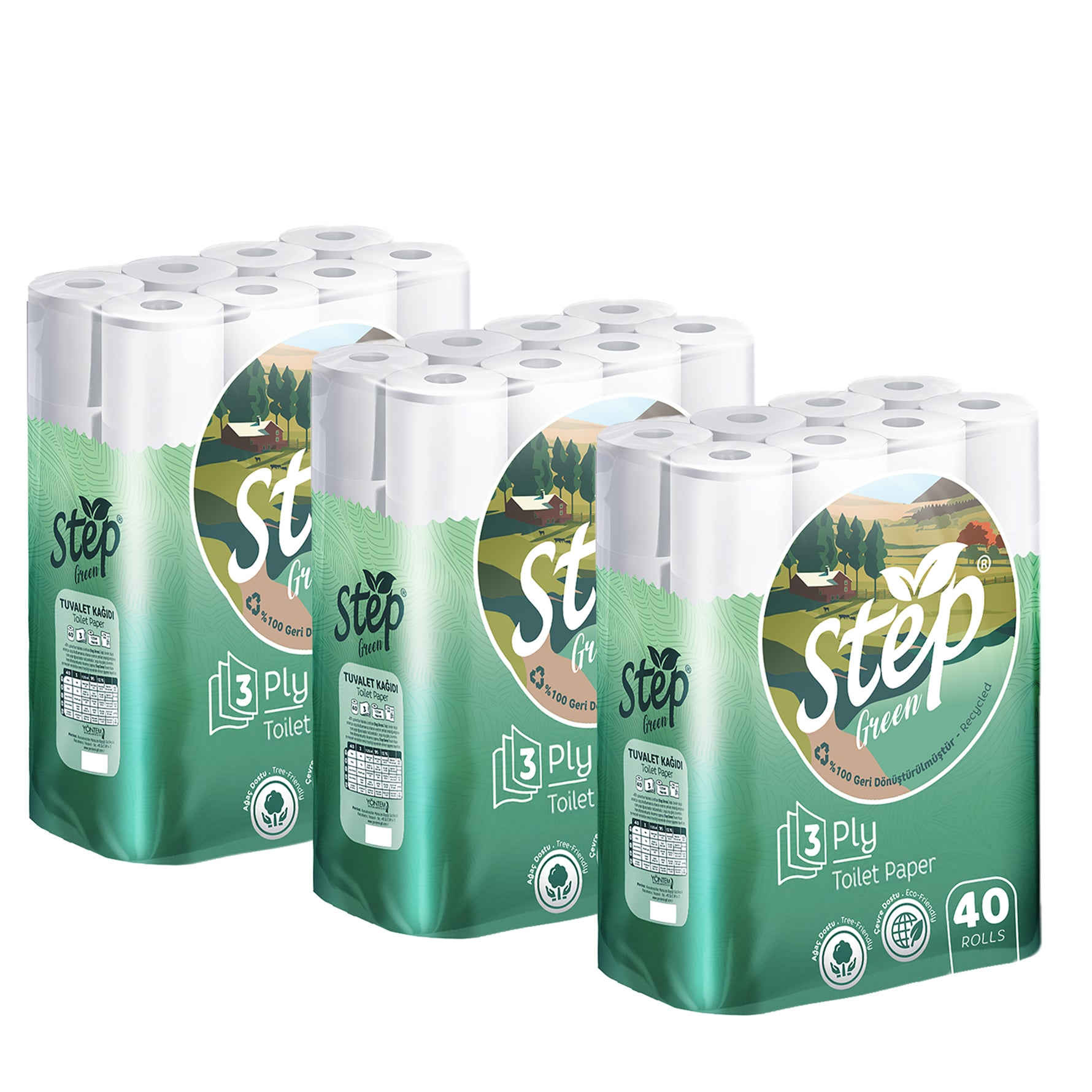 Step 100% Recycled 3-Ply Toilet Rolls — 120 rolls case, FSC-certified eco-friendly tissue, UK wholesale for sustainable offices