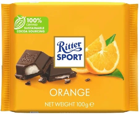 Ritter Sport Dark Chocolate Orange (5 Packs x 100g) – product image of dark chocolate bars with zesty orange flavour
