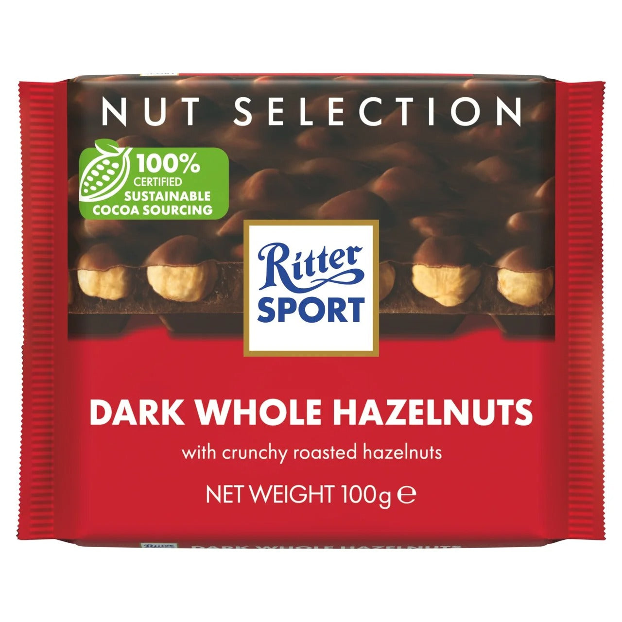 Ritter Sport Dark Whole Hazelnut (5 Packs x 100g) – product image of rich dark chocolate bars with whole roasted hazelnuts
