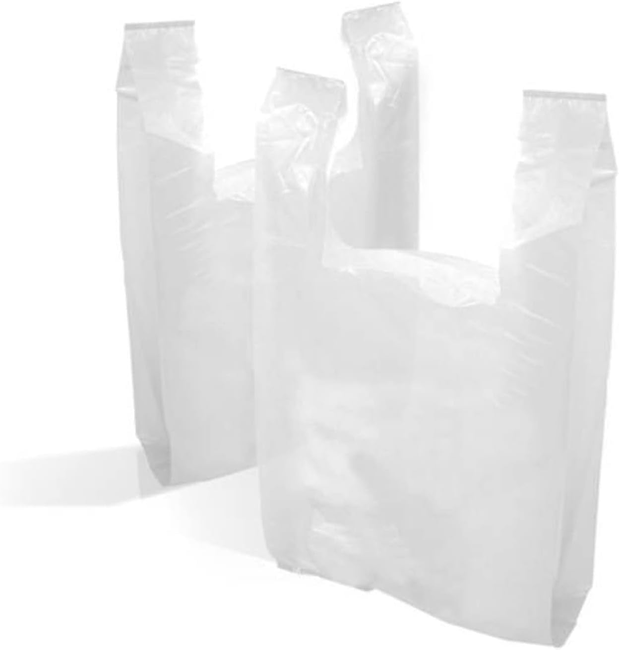 White Bottle Carrier Bags 8x13x18 1x1000pcs – durable white plastic bottle bags suitable for liquor stores, supermarkets, and safe bottle transport.
